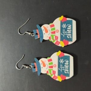 Let it Snow Snowman Lightweight Wooden Statement Earrings